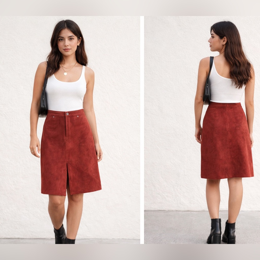 GAP Vintage‎ Y2K Red Suede Pencil Skirt Sz. M